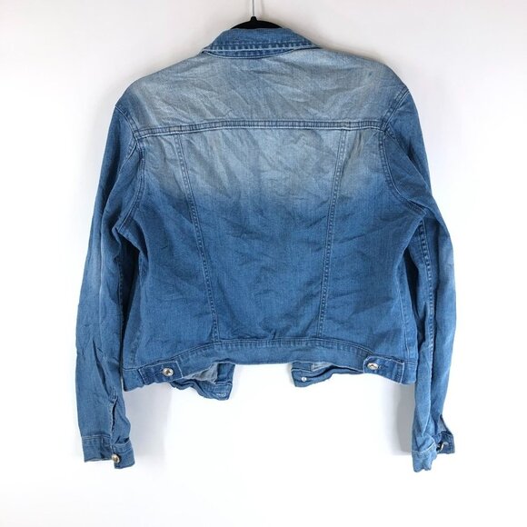 True Style Womens Denim Jacket Retro Trucker Medium Wash Fading M - Picture 2 of 4